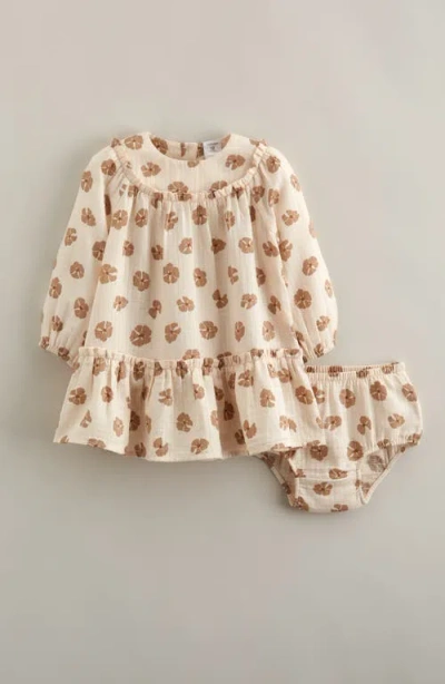 Nordstrom Babies'  Long Sleeve Cotton Gauze Dress & Bloomers In Brown