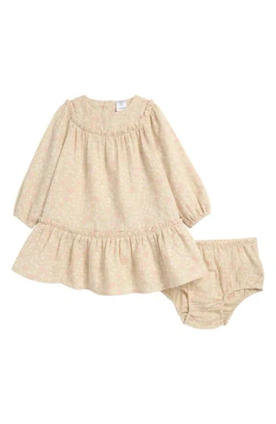 Nordstrom Babies'  Long Sleeve Cotton Gauze Dress & Bloomers In Beige Oyster Windswept Floral
