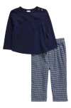 Nordstrom Long Sleeve Cotton T-shirt & Check Flannel Pants Set In Navy Peacoat- Grey Micro Plaid