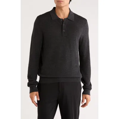 Nordstrom Long Sleeve Merino Wool Polo In Black