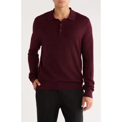 Nordstrom Long Sleeve Merino Wool Polo In Burgundy