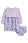 Nordstrom Long Sleeve Mixed Media Dress & Bloomers In Purple Petal Prim Vines