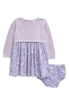 Nordstrom Long Sleeve Mixed Media Dress & Bloomers In Purple Petal Prim Vines