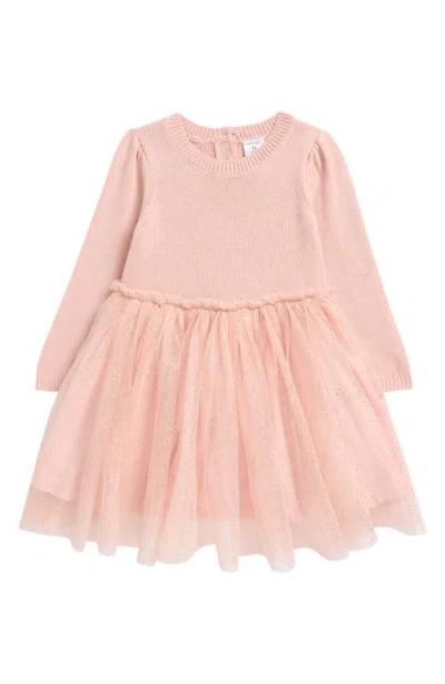 Nordstrom Babies'  Long Sleeve Mixed Media Dress In Pink Lotus