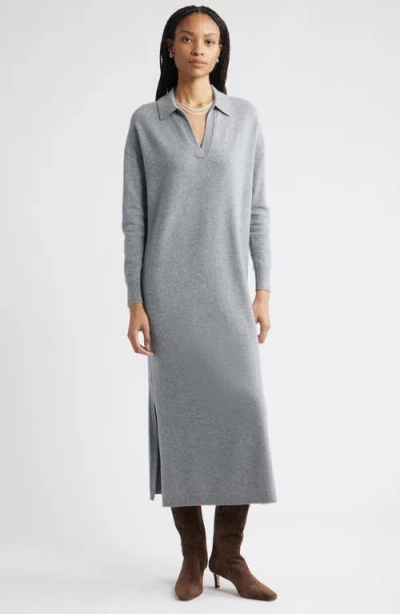 Nordstrom Long Sleeve Polo Maxi Sweater Dress In Gray