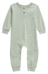 Nordstrom Babies'  Long Sleeve Rib Romper In Green Mirror Brett Stripe