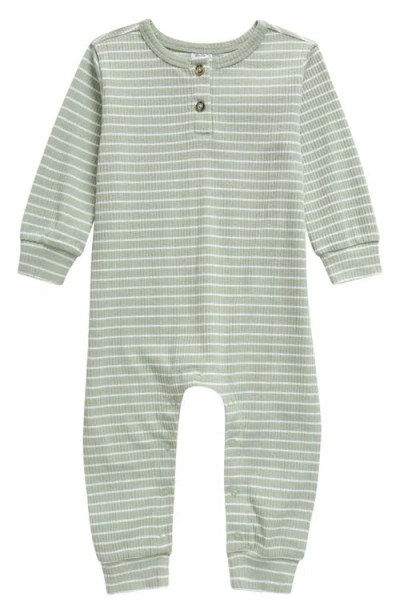 Nordstrom Long Sleeve Rib Romper In Green Mirror Brett Stripe