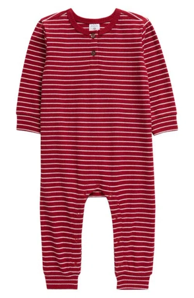 Nordstrom Babies'  Long Sleeve Rib Romper In Red Rio Brett Stripe
