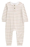 Nordstrom Babies'  Long Sleeve Rib Romper In White- Beige Dax Stripe