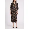 Nordstrom Long Sleeve Satin Midi Shirtdress In Black