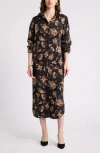 Nordstrom Long Sleeve Satin Midi Shirtdress In Black