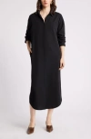 Nordstrom Long Sleeve Satin Midi Shirtdress In Black
