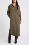 Nordstrom Long Sleeve Satin Midi Shirtdress In Olive Night