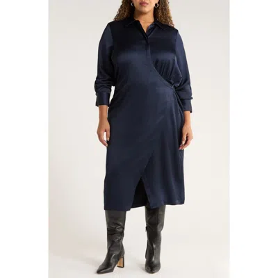 Nordstrom Long Sleeve Satin Shirtdress In Blue