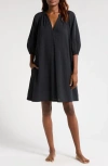 Nordstrom Long Sleeve Seersucker Nightgown In Black