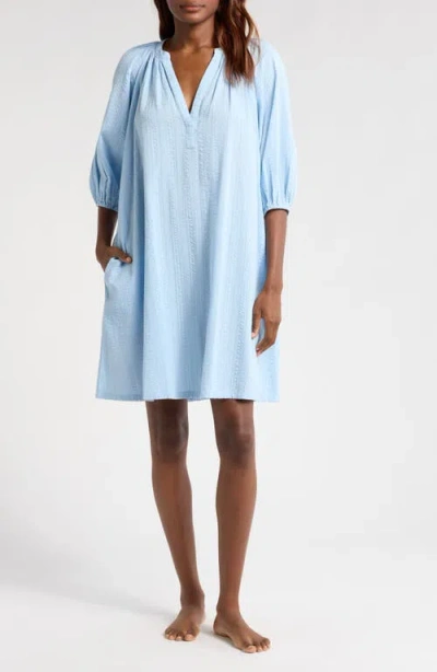 Nordstrom Long Sleeve Seersucker Nightgown In Blue Windsurfer