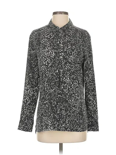 Pre-owned Nordstrom Long Sleeve Silk Top Black Animal Print Pattern Mock Neckline Tops