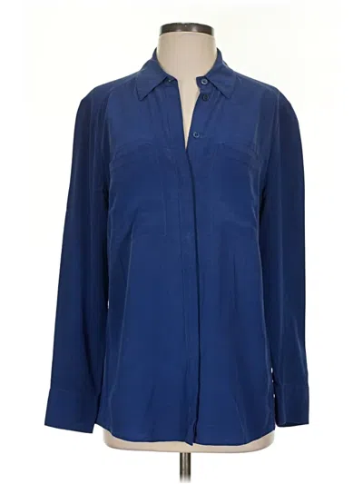 Pre-owned Nordstrom Long Sleeve Silk Top Blue Collared Neckline Tops