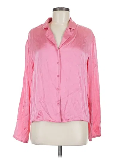 Pre-owned Nordstrom Long Sleeve Silk Top Pink Collared Neckline Tops