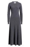 Nordstrom Long Sleeve Wool & Cashmere Rib Maxi Dress In Gray