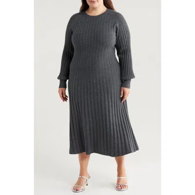 Nordstrom Long Sleeve Wool & Cashmere Sweater Dress In Grey Dark Charcoal Heather