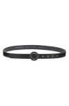 Nordstrom Luna Crystal Embellished Buckle Leather Belt In Black