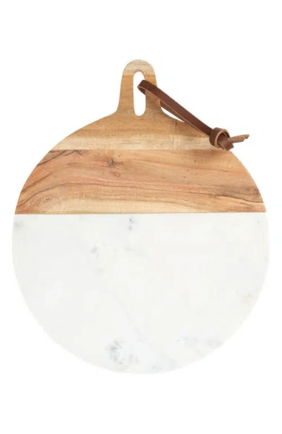 Nordstrom Marble & Acacia Wood Round Cutting Board In White Cloud Marble