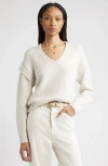 Nordstrom Marled Cotton & Wool Blend V-neck Sweater In Gray