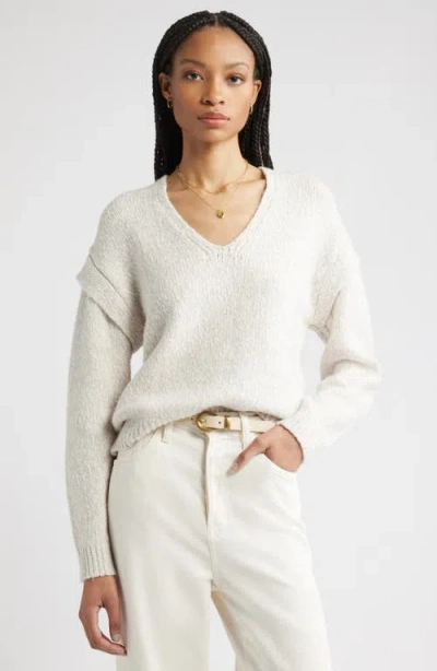 Nordstrom Marled Cotton & Wool Blend V-neck Sweater In Gray