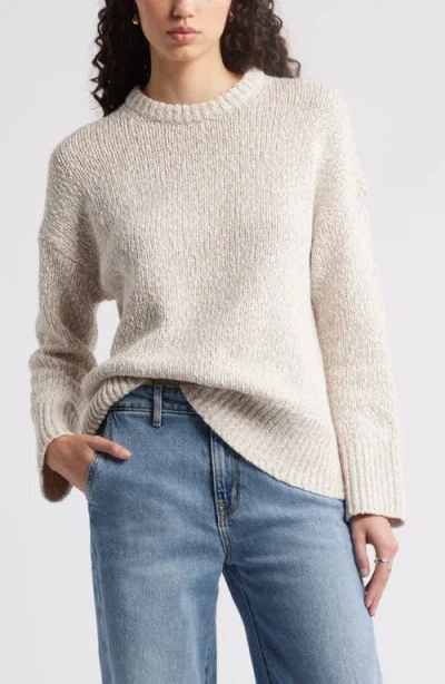 Nordstrom Marled Cotton & Wool Crewneck Sweater In Beige- Ivory Marl