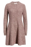 Nordstrom Marled Long Sleeve Wool & Cashmere Fit & Flare Minidress In Burgundy