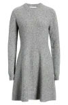 Nordstrom Marled Long Sleeve Wool & Cashmere Fit & Flare Minidress In Gray