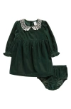 NORDSTROM MATCHING FAMILY MOMENTS LACE COLLAR LONG SLEEVE VELVET DRESS & BLOOMERS SET