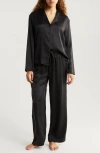Nordstrom Tie Front Satin Wide Leg Pants In Black