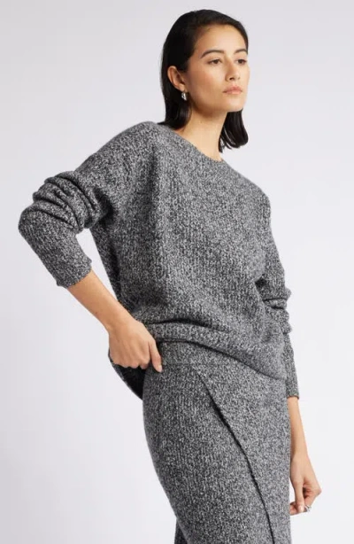 Nordstrom Mélange Crewneck Sweater In Black- Ivory Marl