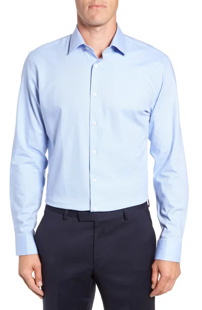 Nordstrom Men's Tech Smart Trim Fit Stretch Herringbone Dress Shirt In Blue