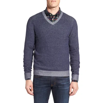 Nordstrom Men's Shop Shop Tonal Trim V-neck Sweater In Navy Peacoat Combo