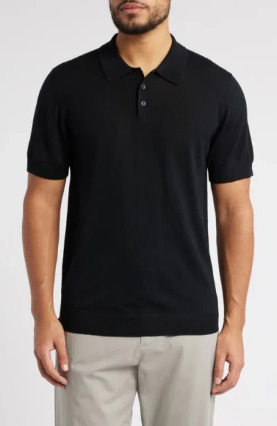 Nordstrom Merino Wool & Silk Polo Sweater In Black
