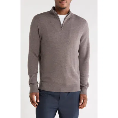 Nordstrom Merino Wool Quarter Zip Pullover In Brown Morel Heather
