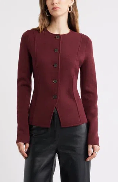 Nordstrom Merino Wool Sweater Jacket In Burgundy