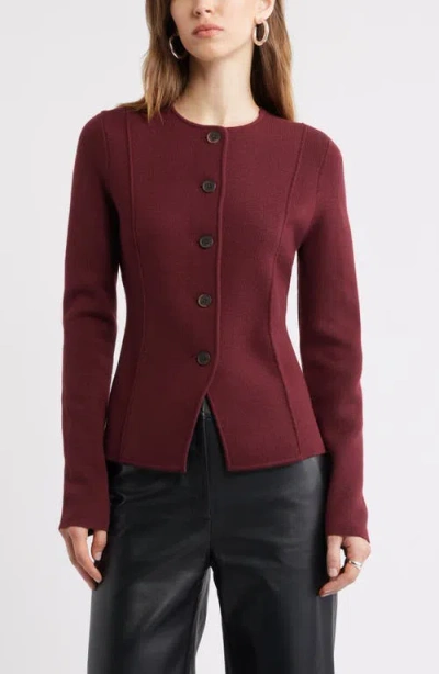 Nordstrom Merino Wool Sweater Jacket In Burgundy