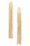 Nordstrom Mesh Fringe & Crystal Linear Earrings In Clear- Gold
