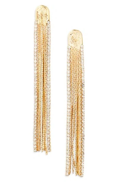Nordstrom Mesh Fringe & Crystal Linear Earrings In Clear- Gold