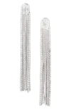 Nordstrom Mesh Fringe & Crystal Linear Earrings In Clear- Rhodium