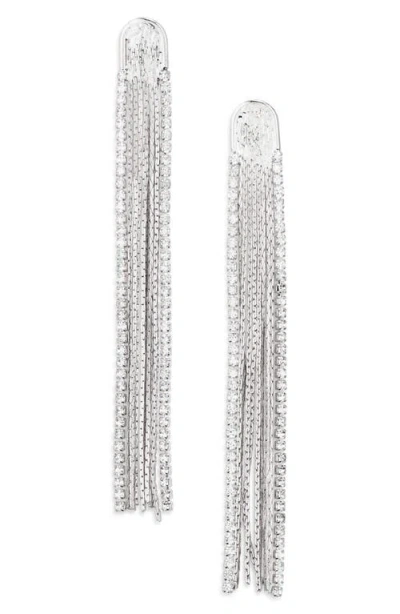 Nordstrom Mesh Fringe & Crystal Linear Earrings In Clear- Rhodium