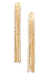 Nordstrom Mesh Fringe & Crystal Linear Earrings In Gold