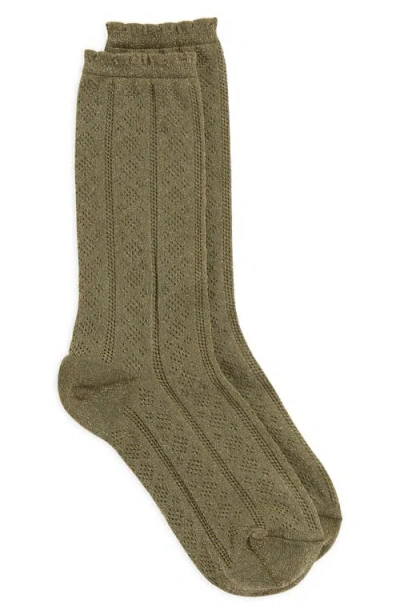Nordstrom Metallic Pointelle Crew Socks In Green Cypress