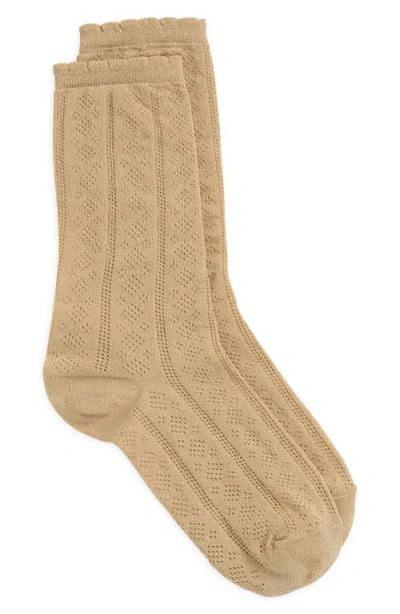 Nordstrom Metallic Pointelle Crew Socks In Tan