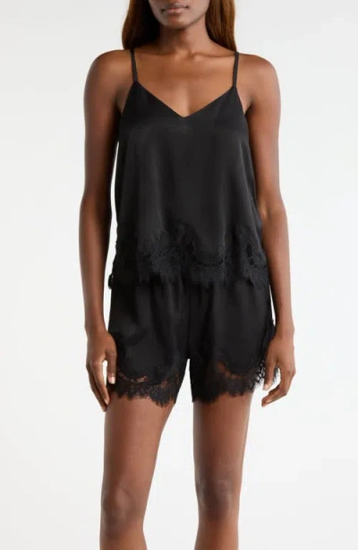 Nordstrom Midnight Lace Trim Satin Chemise & Shorts In Black