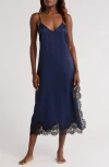 Nordstrom Midnight Lace Trim Satin Chemise In Blue